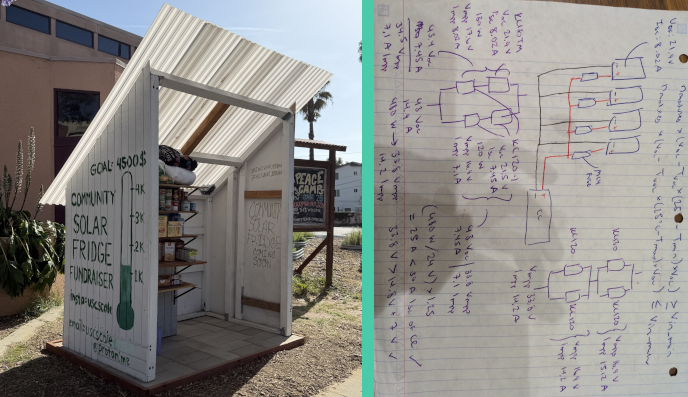 Photos of current community dry pantry and fridge electrical plans.